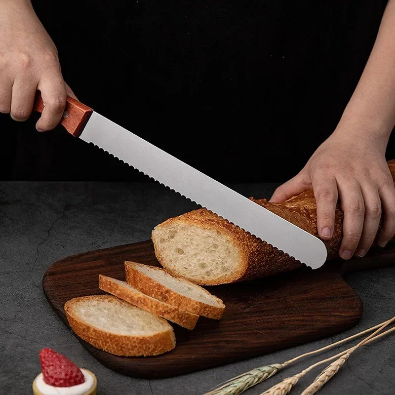 

8-Inch Serrated Bread Knife Rust-proof Cake Cutting Knife Long Baguette Cutter Stainless Steel Loaf/Bread Slicer kitchen Tool