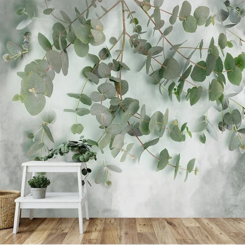 Modern simple fresh tropical plant leaf watercolor fashionable TV luxurious home decoration background wall paper