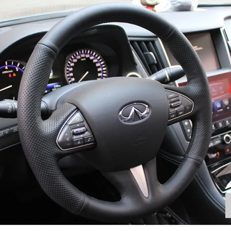 

Сшитый вручную замшевый кожаный чехол на руль автомобиля для Infiniti Q50 G37 Q70 QX50 M25 JX35 EX37, внутренние автоаксессуары