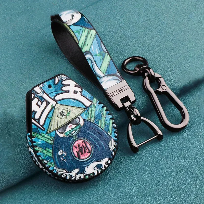 for HiPhi X Leather Car Key Case Keychain Bag Shell Smart Remote Protection Cover Bag Keyring Auto Accessories Fashion