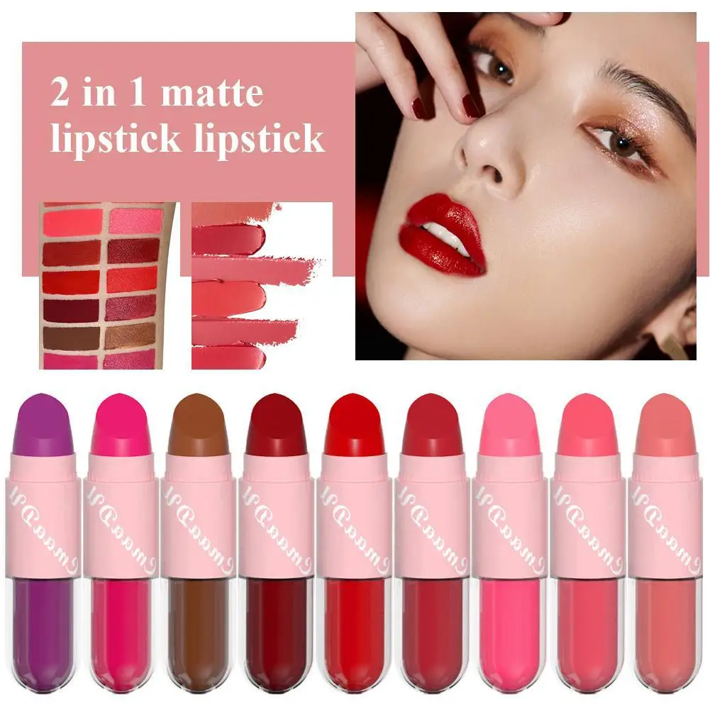 Waterproof Double Head Lip Gloss, 2 em 1, Matte, Sexy, Batom Líquido de Matiz Vermelha, Lip Glaze Durável, Maquiagem Cosméticos