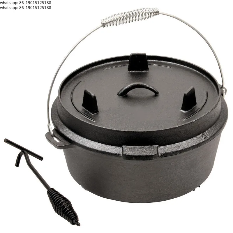 25cm camping oven with pre seasoned cast iron lid and a frying pan with lid lift for camping, cooking, grilling, baking