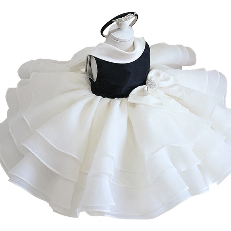 Newborn Baby Girl Dress Beaded Bow Lace Tulle Baby Christening Gown 1 year Birthday Dress Infant Baptism Gown vestido infantil