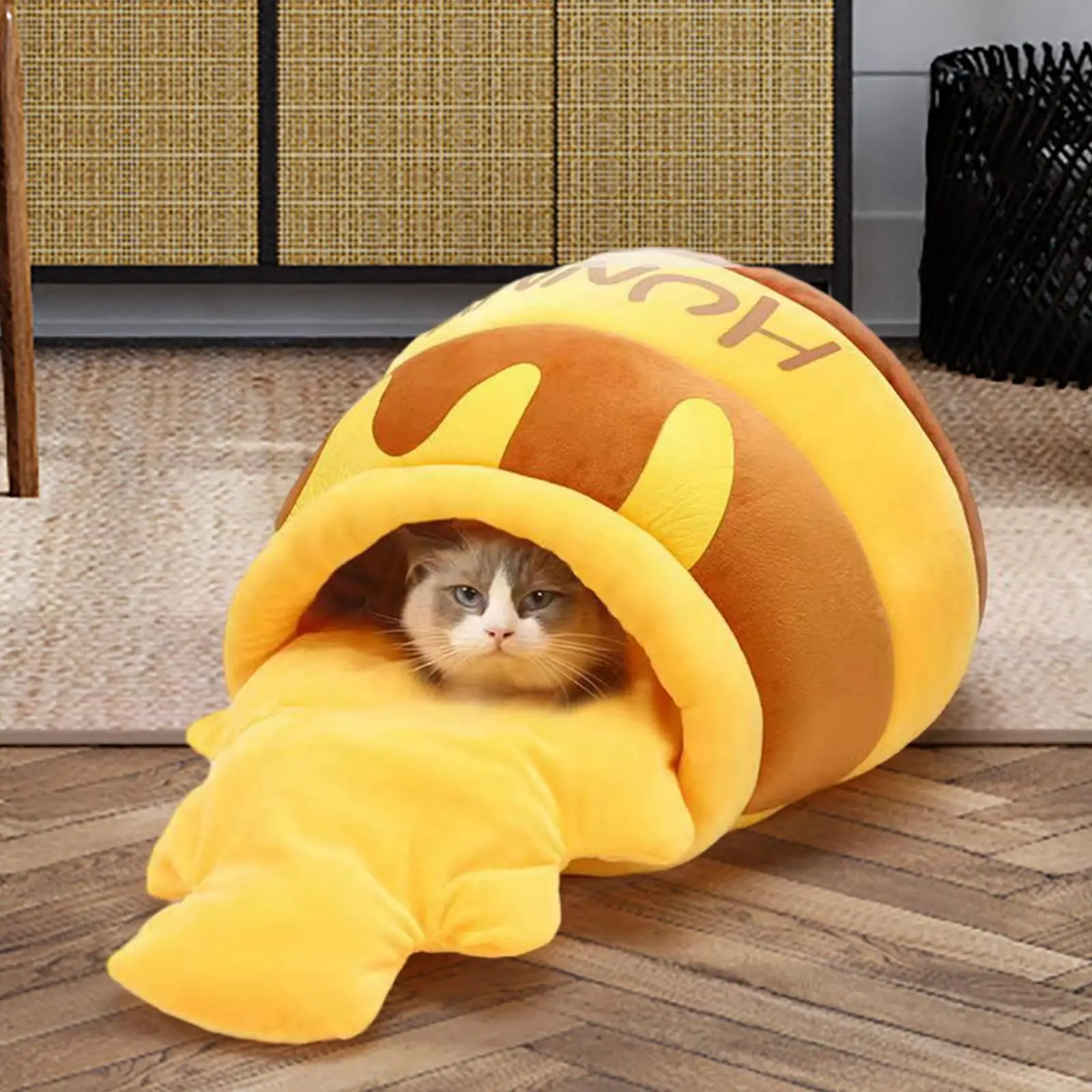 Cat Bed Honey Pot Shape Comfortable Nest Nonslip Bottom Non Slip Cartoon Kennel Pet Cat Bed Removable Cushion Cave Sleeping Bed