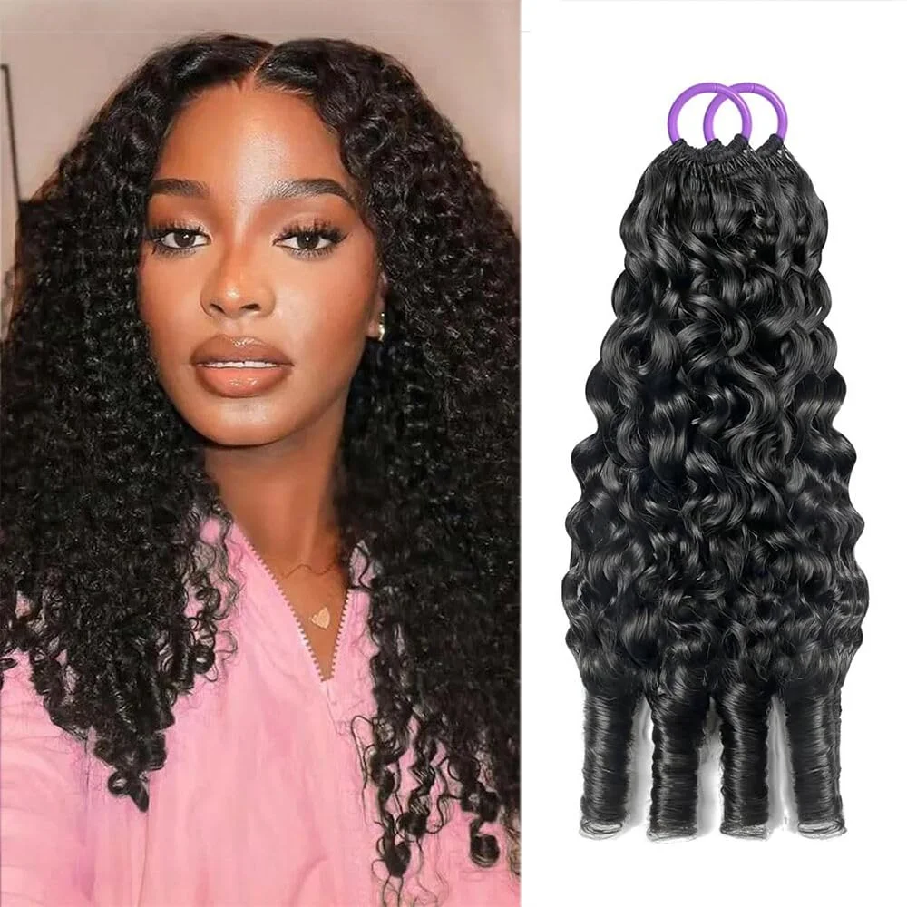 Extensions de cheveux humains bouclés birmans au crochet effet plume pour femmes, 1/3/4 pièces, légères, pré-séparées, sans nœuds, extensions à nœuds invisibles, effet mouillé et ondulé, réutilisables, couleur naturelle