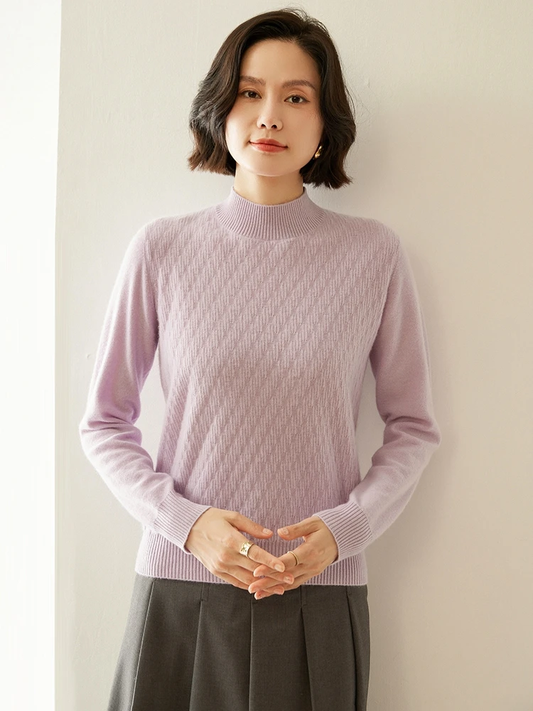 가을 겨울 여성 100% 캐시미어 풀오버 니트 스웨터 목폴라 단색 심플 두꺼운 따뜻한 패션 상의