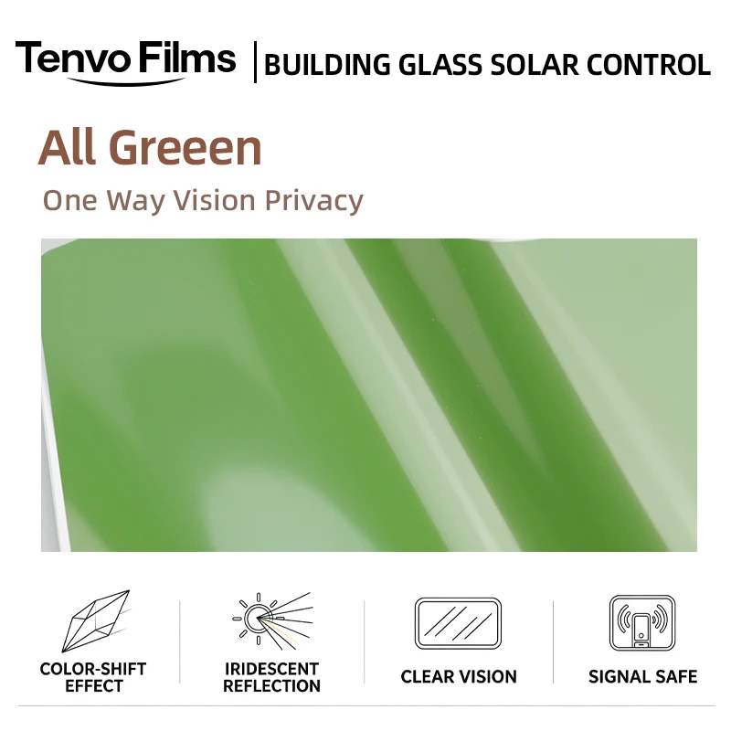 All Green Window Tint Roll PET Material One Way Privacy Heat Rejection Anti Glare Solar Control For Household Automotive Window