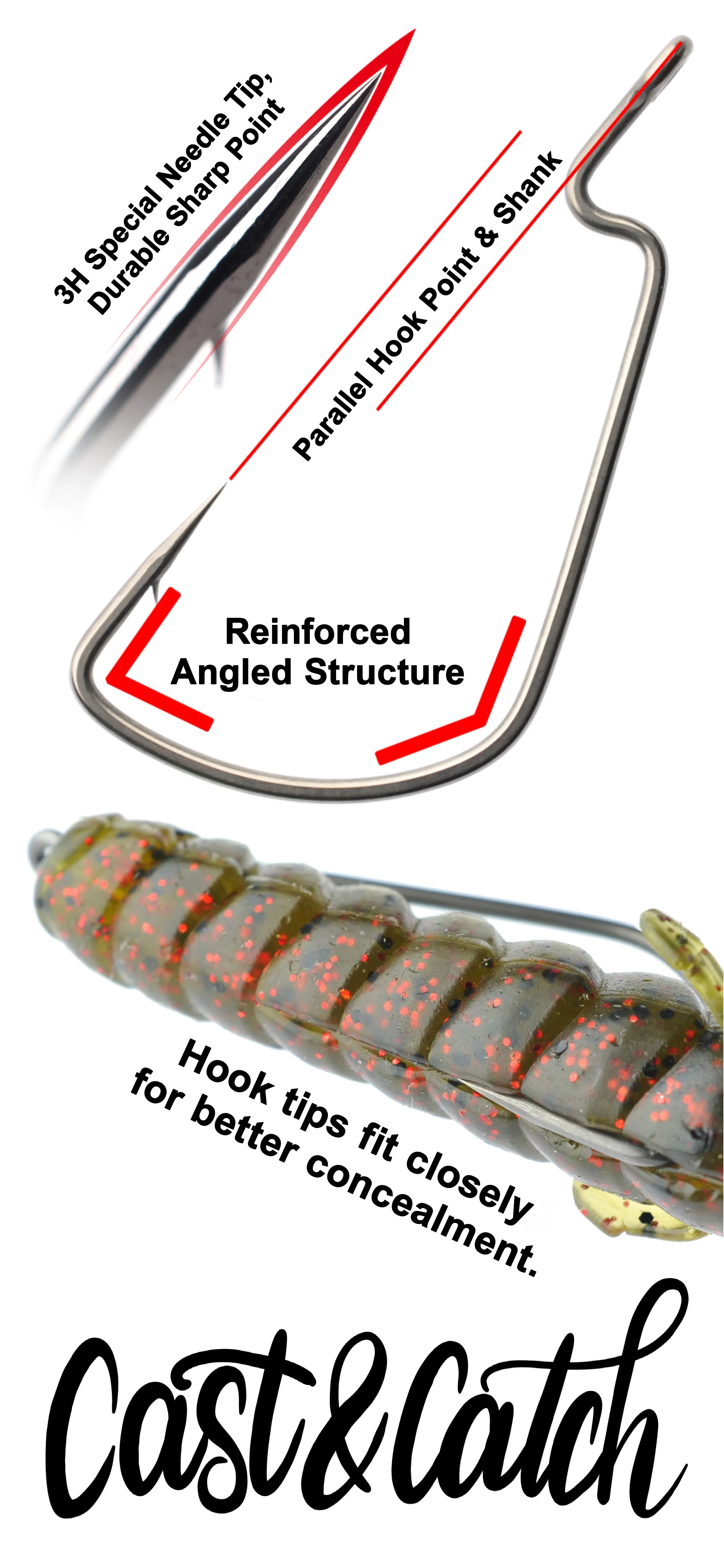 Cast&Catch JIKA (Grass Hole) Rig Weedless Wide Gap Crank Hook mit Sinker, Flipping & Pitch Fishing Rig für Largemouth Bass – Detail 2