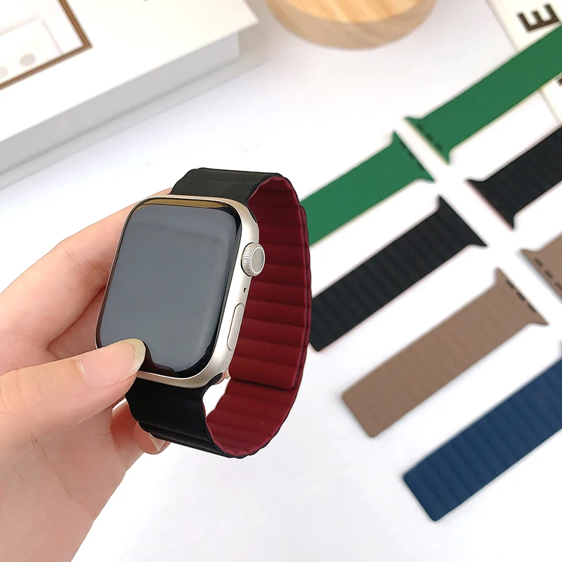 Magnetic loop strap For Apple watch band 44mm 40mm 45mm 41mm 42mm 38mm Silicone Bracelet iWatch series 3 4 5 6 se 7 45 44 mm