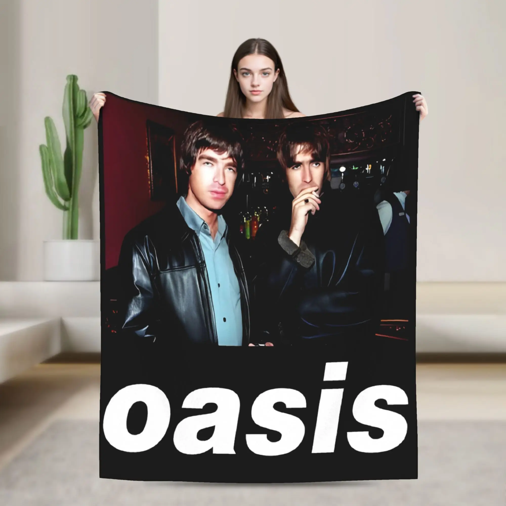 O-Oasis Rock Band Knitted Blanket Flannel  Lightweight Thin Throw Blanket for Airplane Travel Bedspread