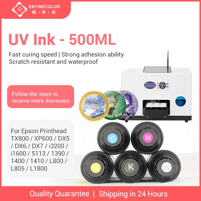 

Высококачественные УФ-чернила Refinecolor 500 мл для принтеров Epson XP600 TX800 1390 1400 1410 L800 L805 L1800 1500W DX5 DX7 для УФ-планшетных принтеров