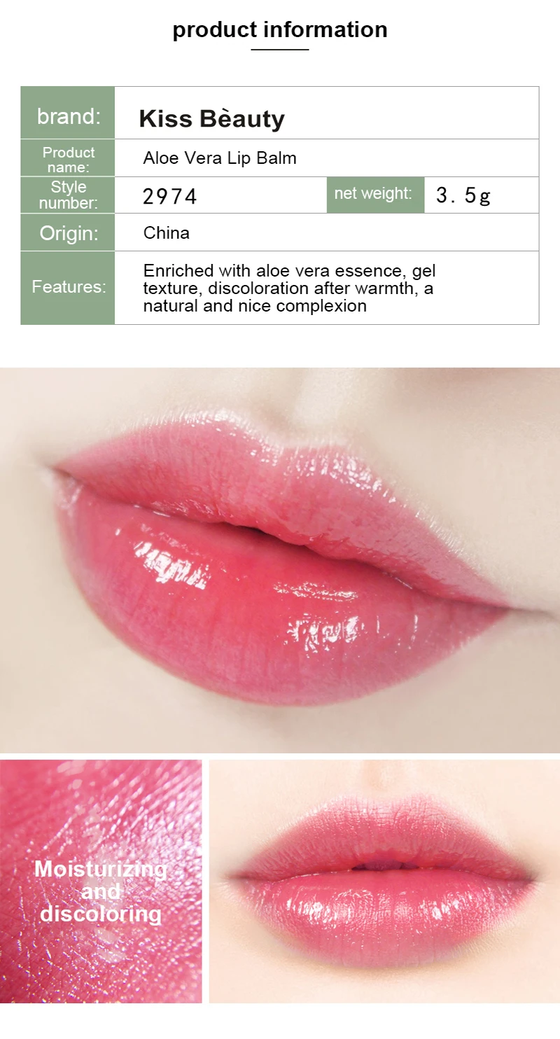 Bálsamo Labial verde que cambia de Color con barras de labios de Aloe Vera, brillo Labial hidratante, cosméticos, tinte Labial, maquillaje, 3,5g