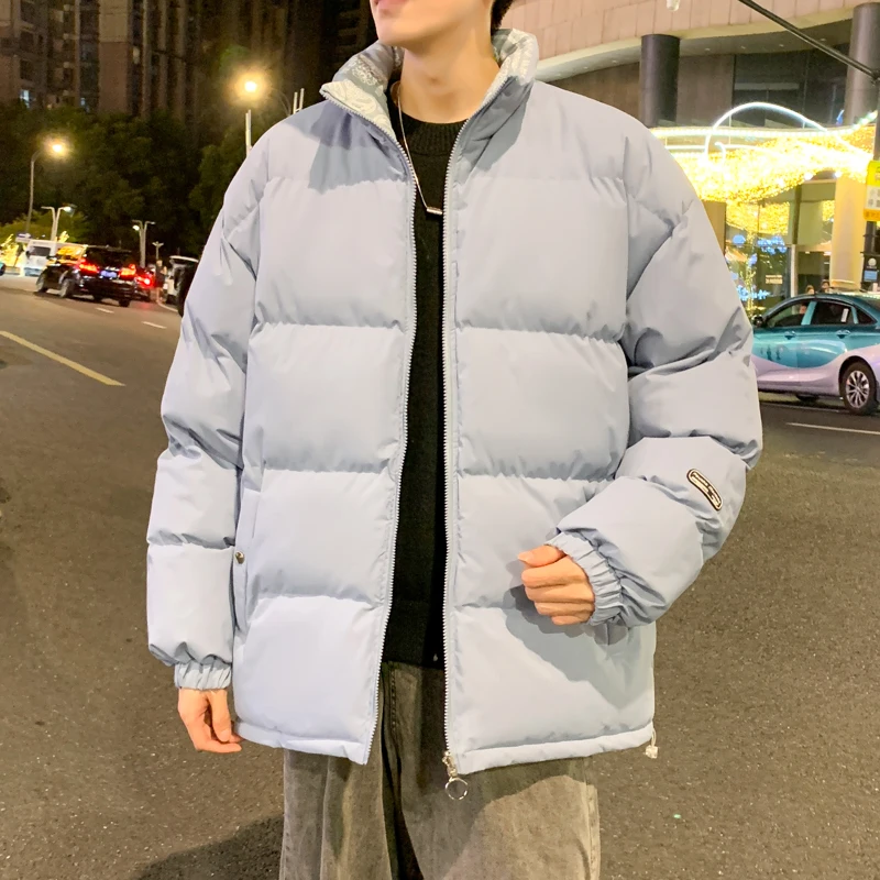 

Double-Sided Wear Thiened Cotton Jaet for Men Casual Faion Urban Sle Polyester Fiber Straight Hemline Zipper Closure