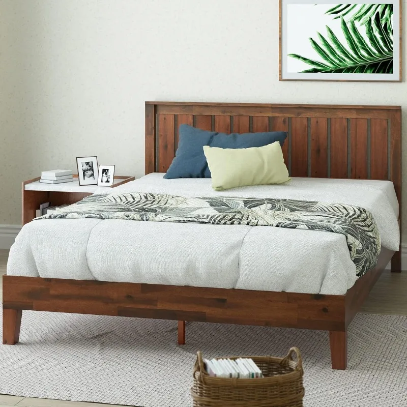 Vivek-Deluxe Plataforma De Madeira Cama Quadro Com Cabeceira, Suporte De Madeira Slat, Nenhuma Caixa De Primavera Necessária, Fácil Montagem