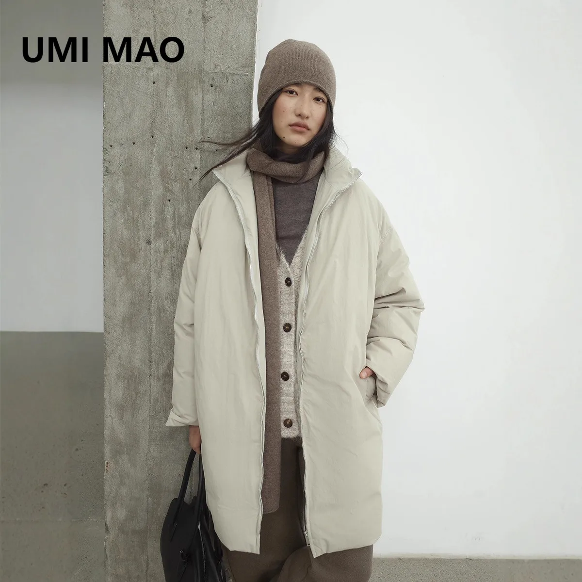 

UMI MAO Winter 90 White Duck Down Jacket Artistic Feel Temperature Locking Warm Mid-Length Down Long Coat Femme