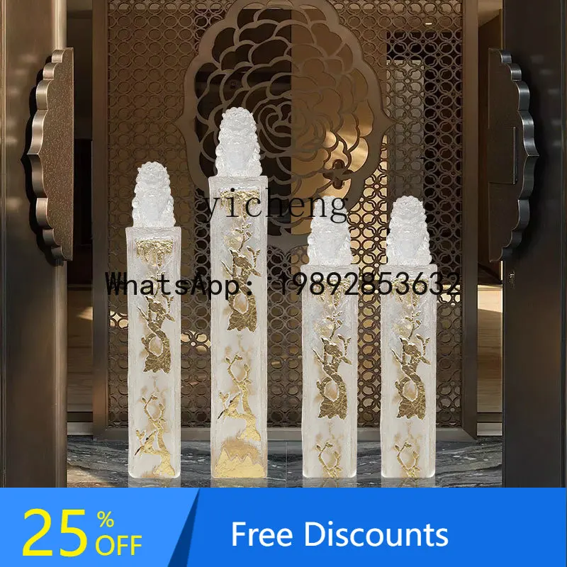 

X1new Chinese-style floor-to-ceiling transparent resin gold foil lion ornament home study column sculpture