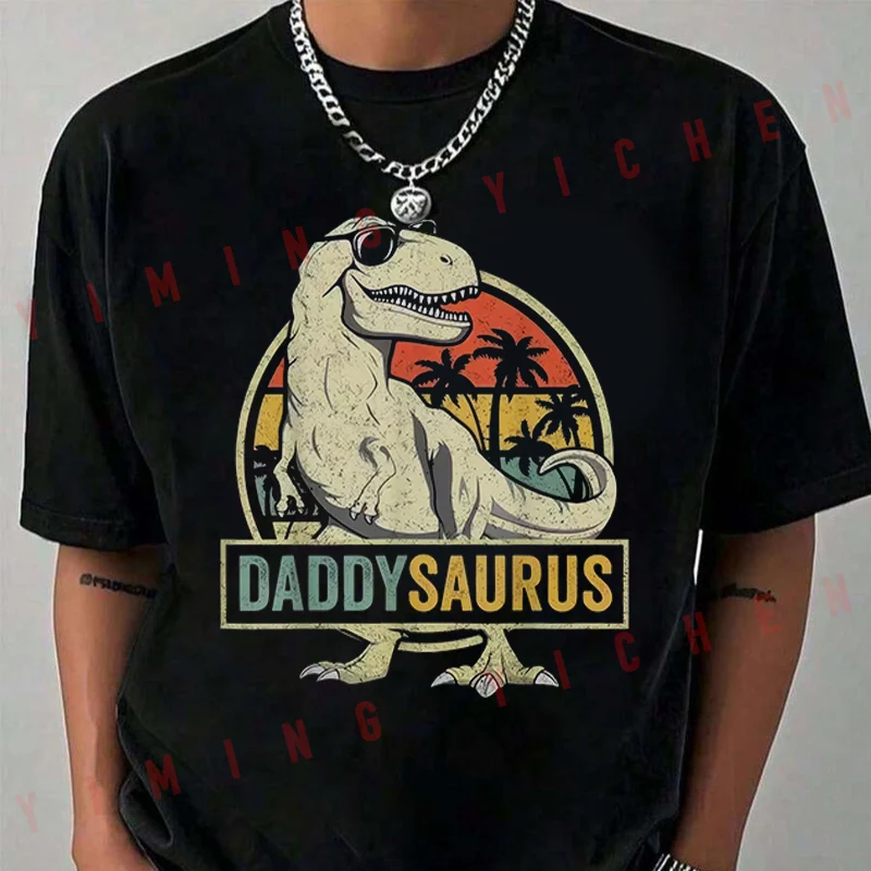 Camiseta Daddysaurus T Rex Dinosaur Daddy Saurus para la familia, camiseta informal de verano para motociclistas, camisetas con cuello redondo para hombre, camiseta 2026