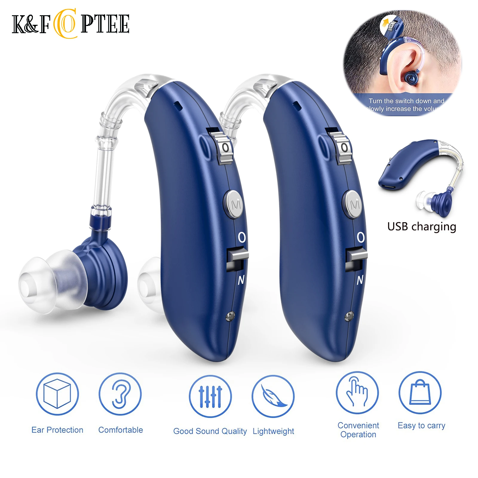 K & F Coptee Waterproof new Invisible BTE With Ear Plug Rechargeable Minifit Sound Amplifier Wireless new