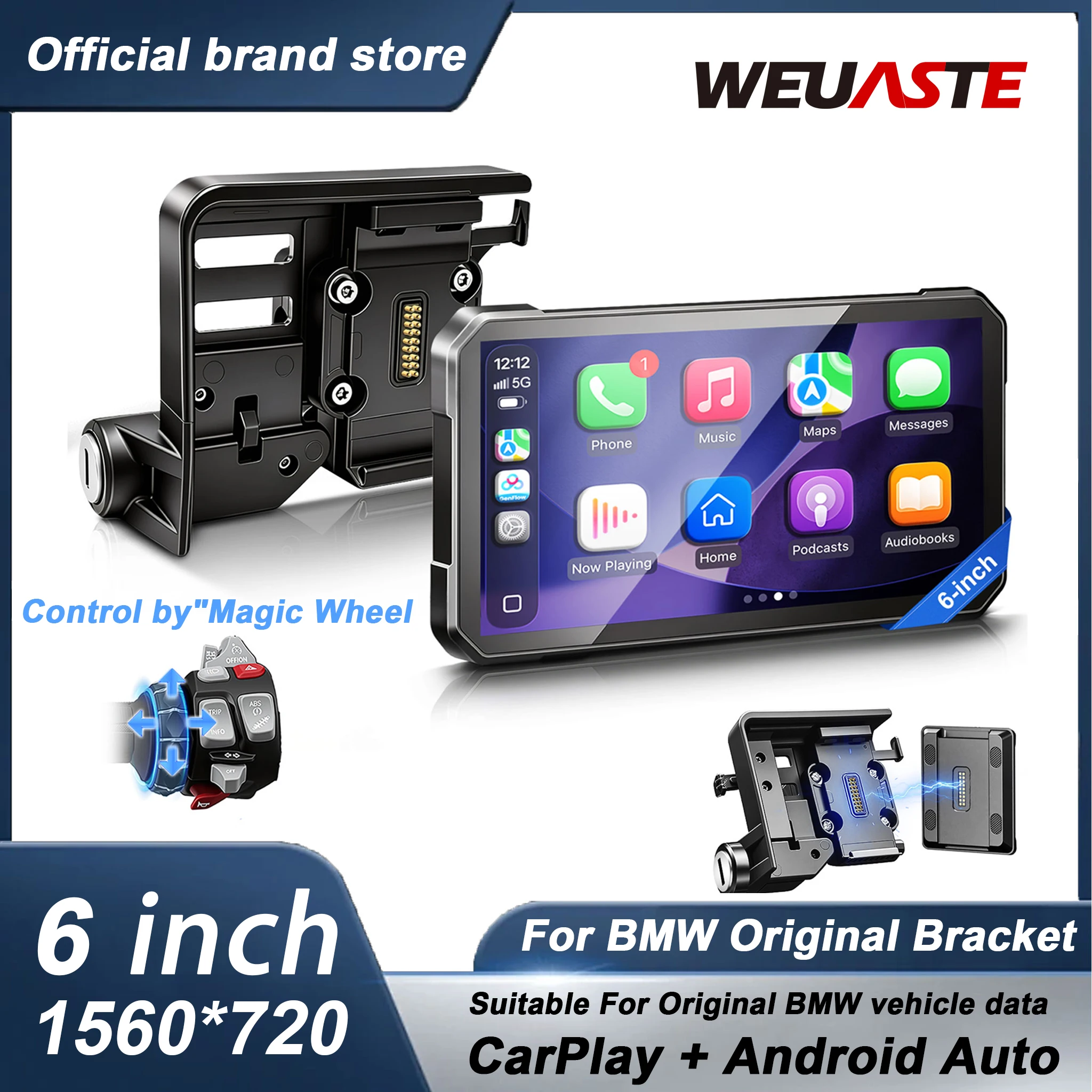 

WEUASTE for BMW R1200GS R1250GS S1000XR motorcycles CarPlay support Magic Wheel control vehicle data reading.