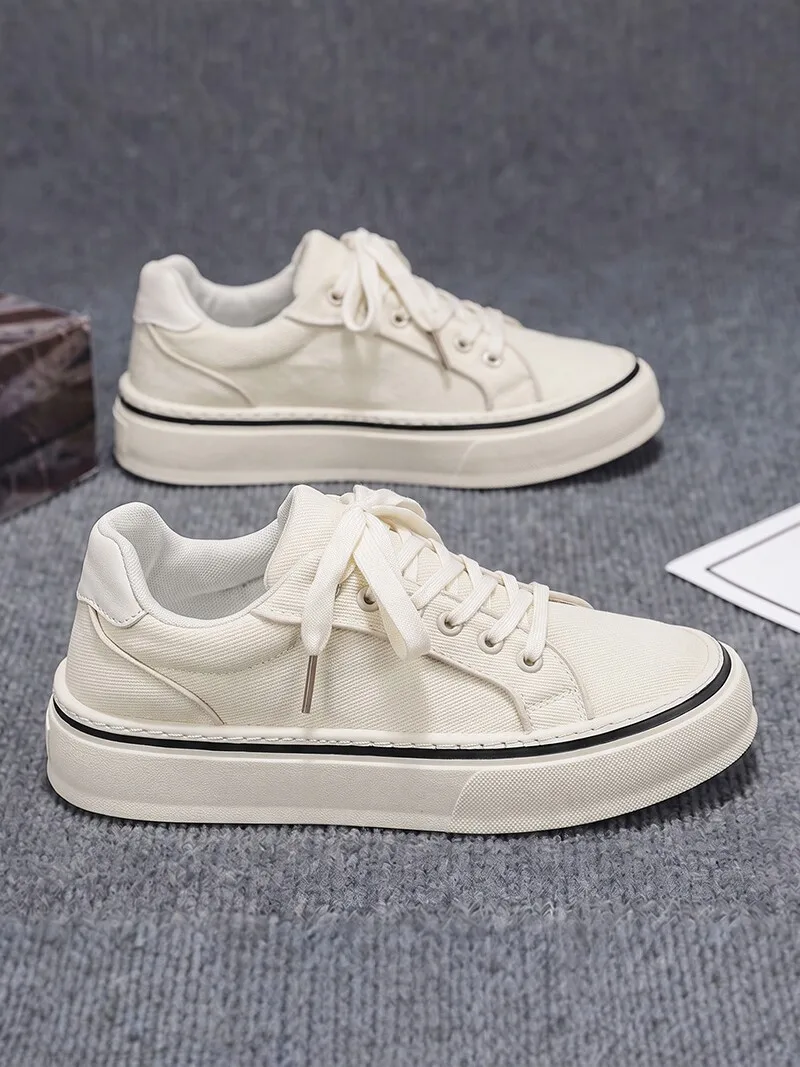 Men's Casual Canvas Shoes Breathable Versatile Thick Bottom Leisure Board Shoes Internet Celebrity Small White Shoes Trendy F...