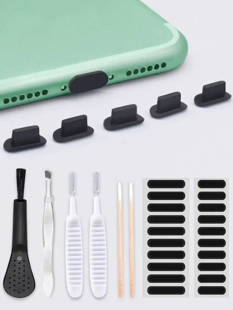 Bouchon anti-poussière pour Port de chargement de téléphone portable, Kit de nettoyage de Port pour Xiaomi Samsung Huawei, outil de nettoyage de clavier d'ordinateur, brosse de nettoyage