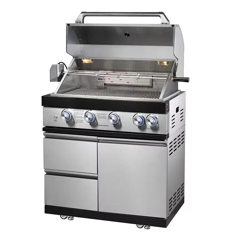 Premium Convenient Outdoor Kitchen Tools Barbecue Built-In 5 Burner Charcoal Grill Stainless Steel 304 Trolley Waterproof