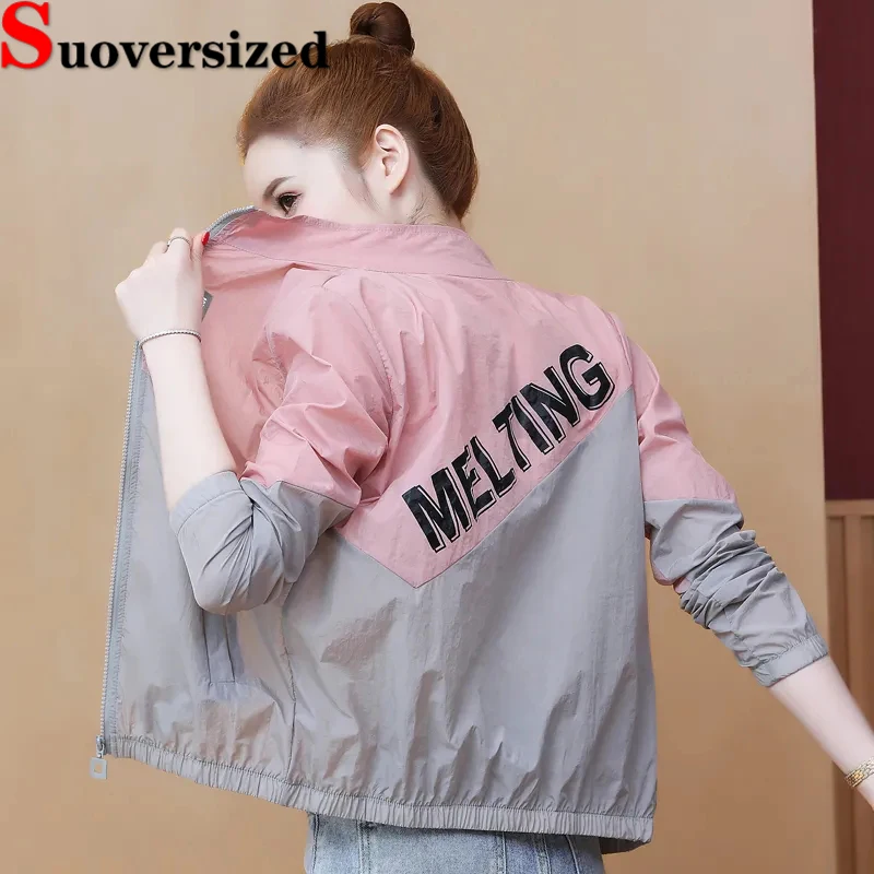 

Fashion Patchwork Summer Jackets Casual Short Sun Protection Coats Loose Thin Long Sleeve Outerwear Korean Womens New Chaquetas