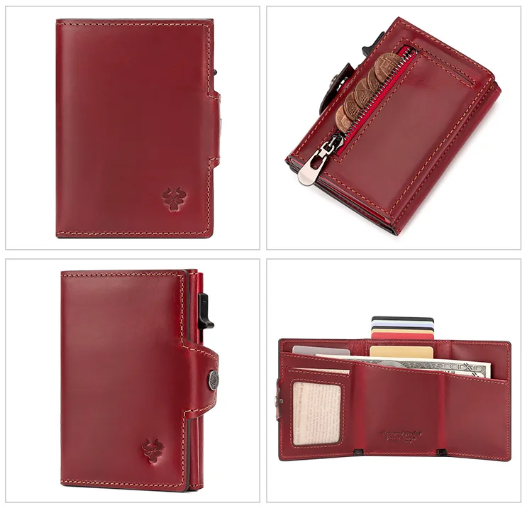 HUMERPAUL Herren-Kartenhalter mit Geldfach, Crazy Horse-Leder, Pop-Up, minimalistische Geldbörse, RFID-blockierendes, schlankes Bankkartenetui aus Metall – Detail 18