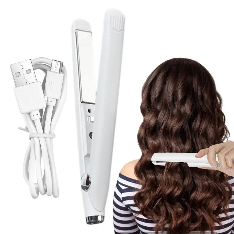 2 In 1 Hair Straightener And Curler Mini Flat Iron For Short Hair Portable Ceramic Heating Plate Mini Straightener USB Powered