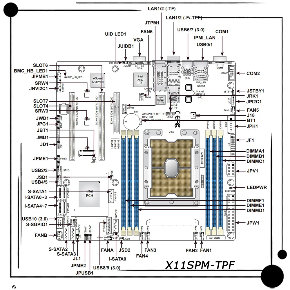 

X11SPM-TPF для Supermicro одностороннего сервера LGA3647, материнская плата MicroATX, чипсет C622, поддержка Intel Xeon 2-го поколения, идеальное тестирование