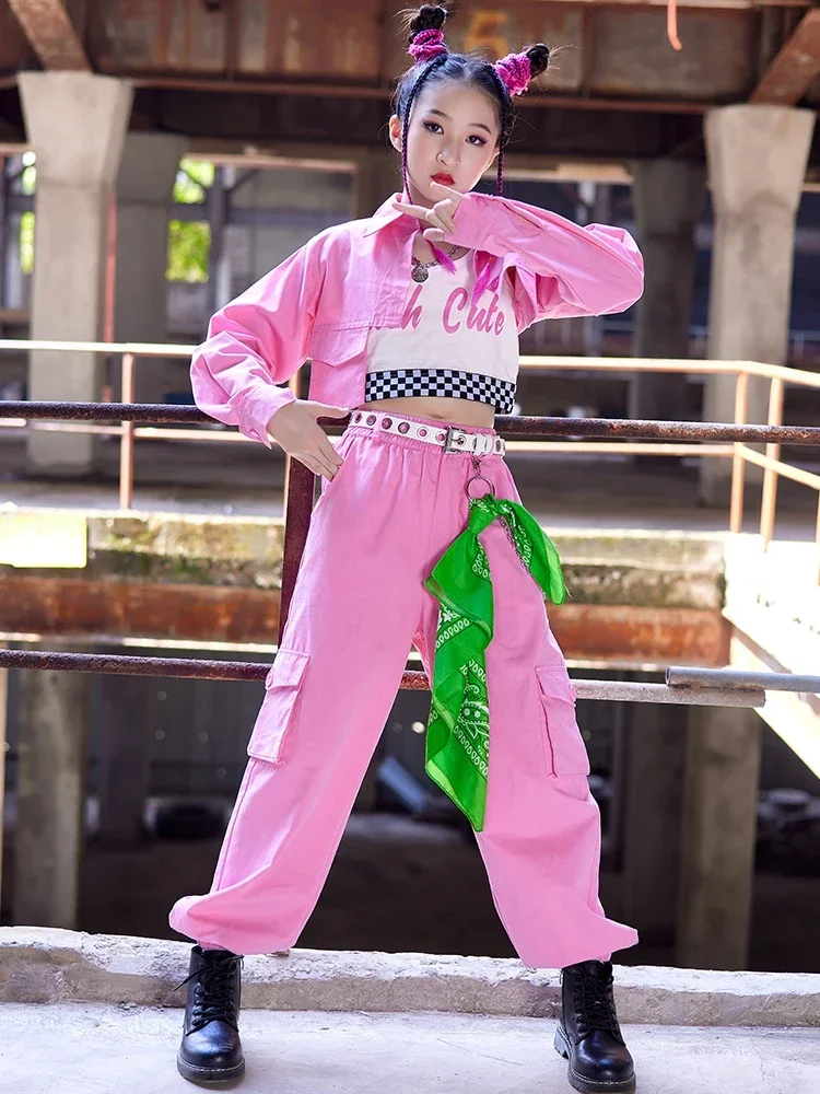 Tenue Kpop rose pour filles, costume de performance de danse jazz, vêtements hip hop pour enfants, vêtements de danse modernes, vêtements rave, BL9661