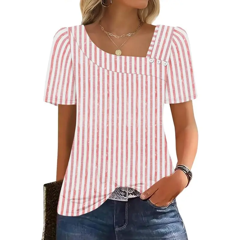 Womens Summer Tops Short Sleeve Shirts Square Neck Spring Outfits 2026 Fashion Clothing Blouses