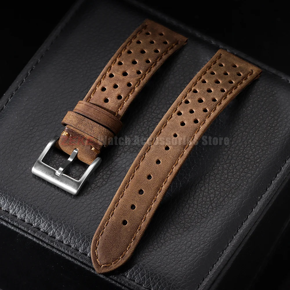 Vintage-Uhrenarmband aus echtem Leder, 18 mm, 20 mm, 22 mm, universell für Herren und Damen, Rindslederarmbänder, atmungsaktives Armband für Seiko Herrenarmband – Detail 12