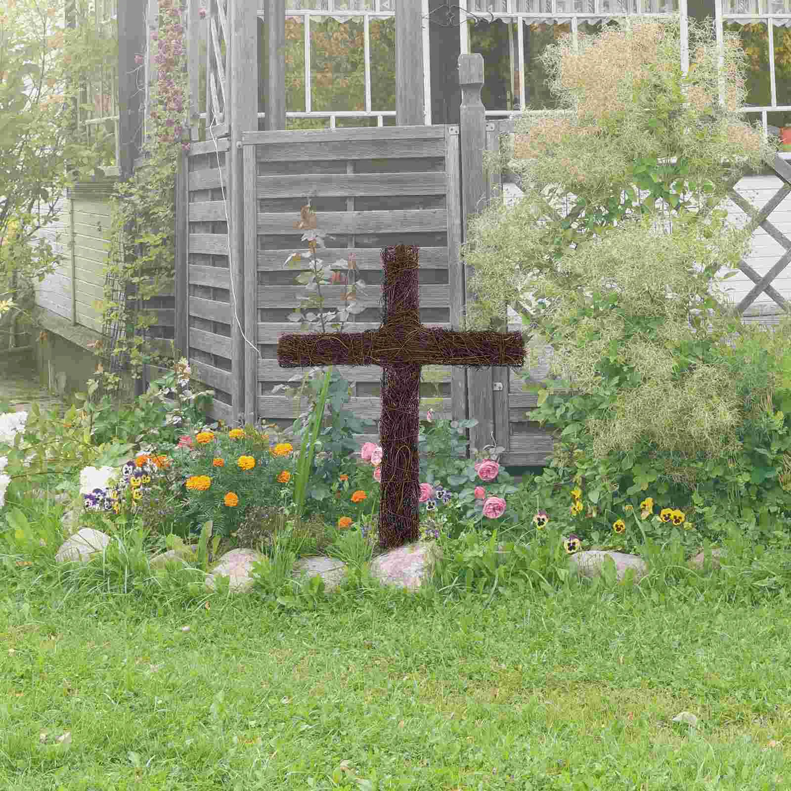 

Easter Rattan Woven Cross Stake Decorative Garden Stake Religious Symbol Home Decor Festival Party Supplies