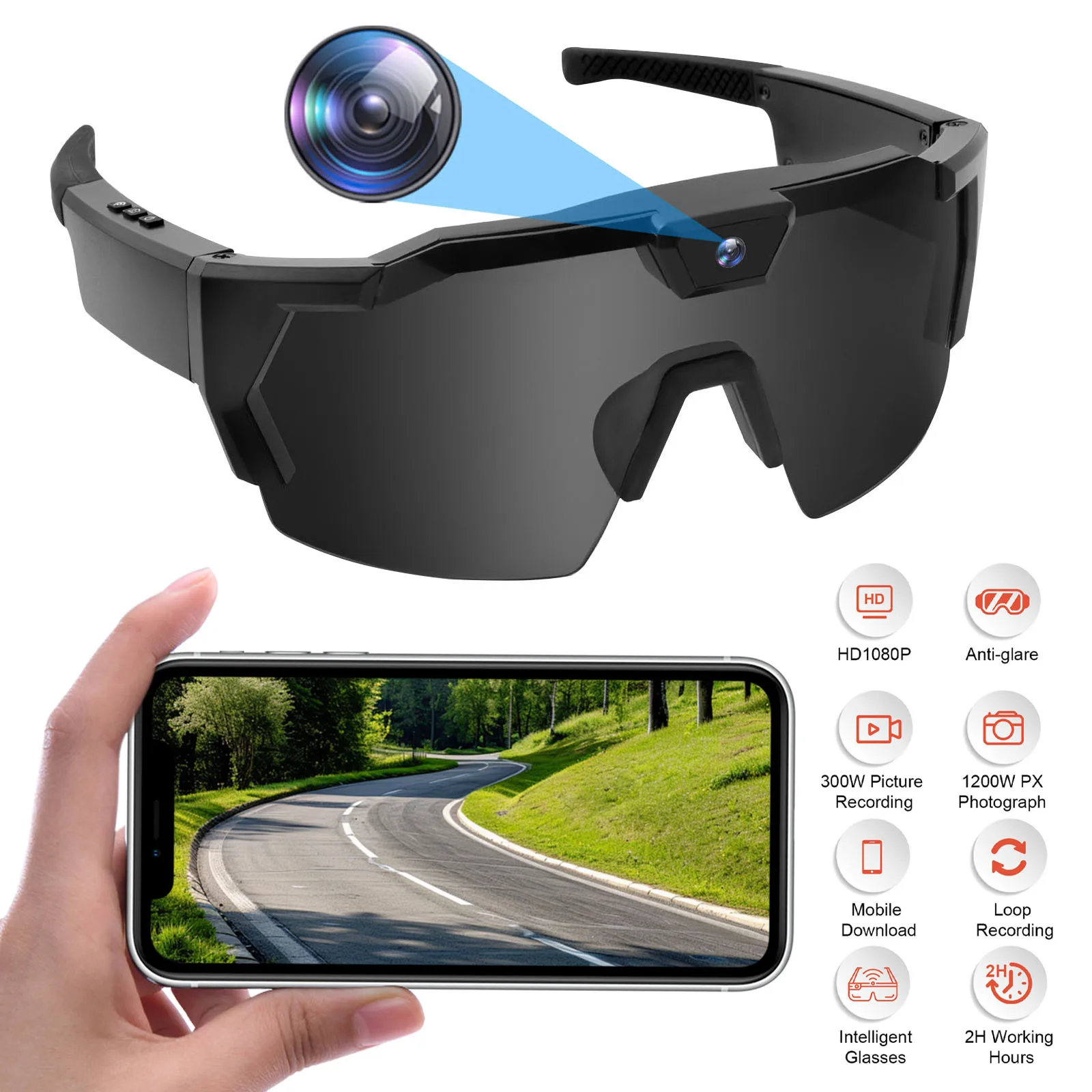 

Smart Glasses AI Voice Assistant Camera Glasses 64G Cycling Action Sunglasses 4K HD Outdoor Sports Camera Glasses for Women Men