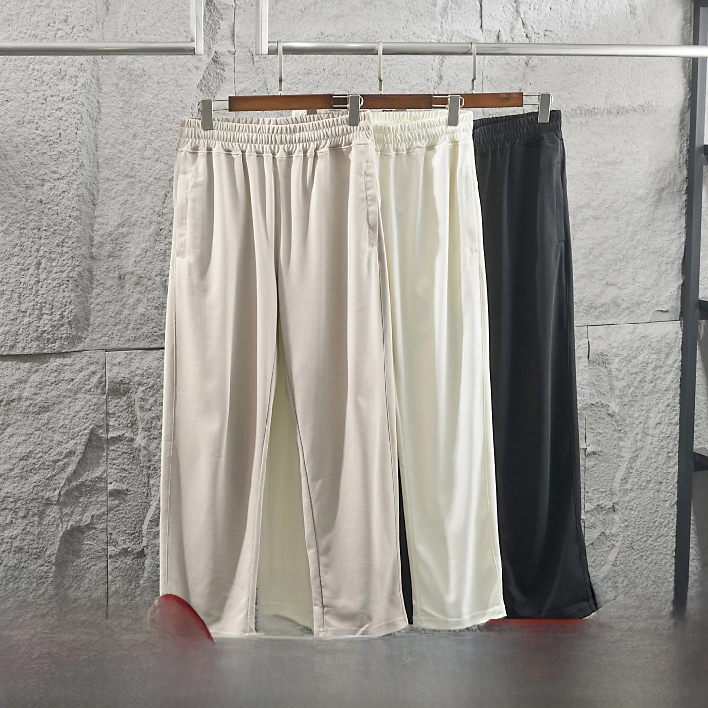 Elastic Comfortable Men's Spring Summer Lightweight Breathable Quick Dry  Color Casual Pants Straight Leg Elastic Waist