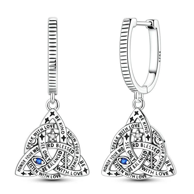 Celtic Triquetra Evil‑Eye Huggie Hoop Earrings 925 Sterling Silver Engraved Inspirational Quote Ear Buckle Women Jewelry Gift