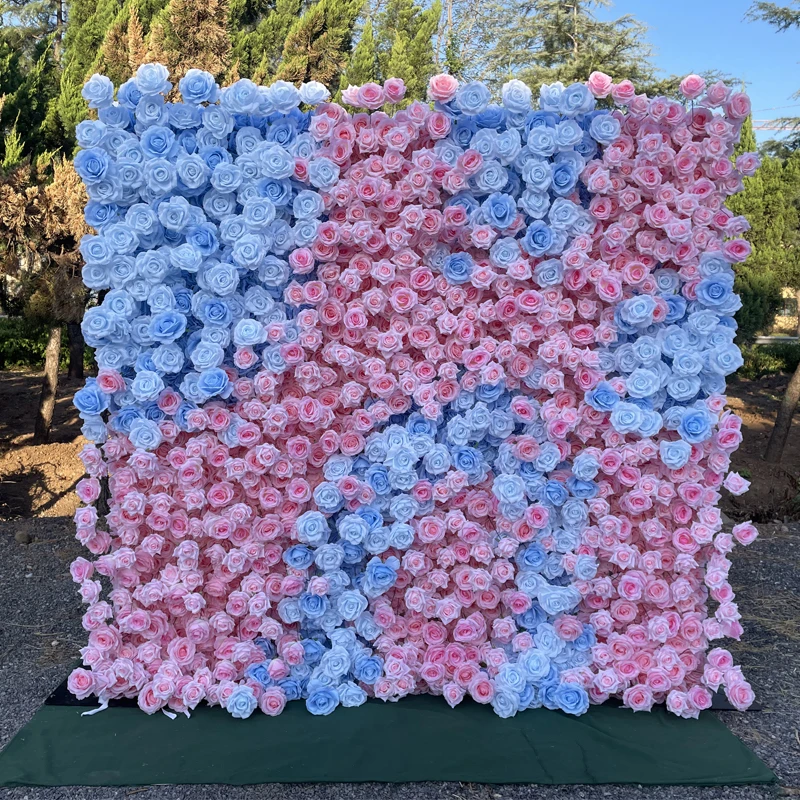 Custom Flowerwall 5D Roll Up Cloth Flower Wall Wedding Decor Artificial Silk Rose Flower Panel Backdrop Flower Wall