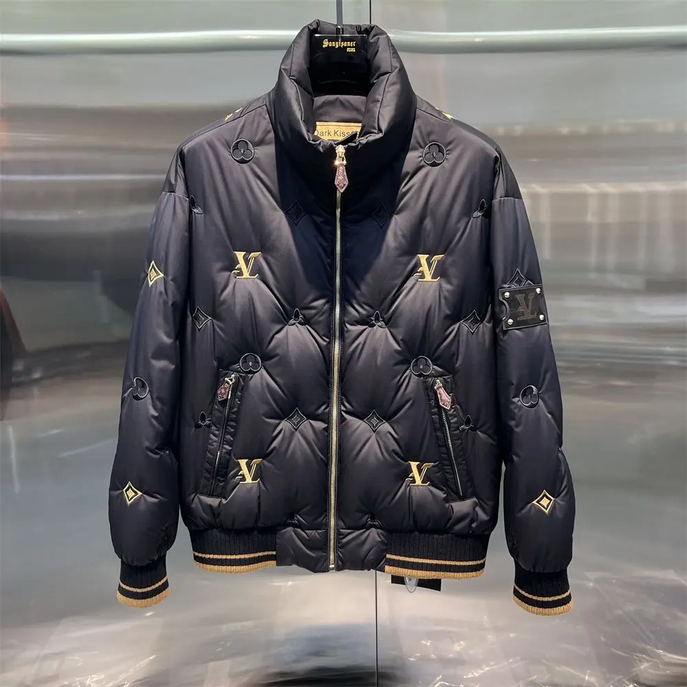 

Winter new stand-up collar embroidery casual short down jacket slim fit casual white duck down jacket men