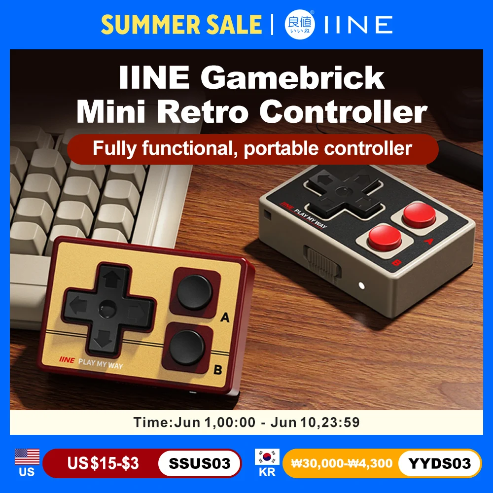 IINE Mini Controller for iOS Android PC Phone Gamebrick Retro Gamepad Page-turning Camera Control Portable Keyboard Dual Mode