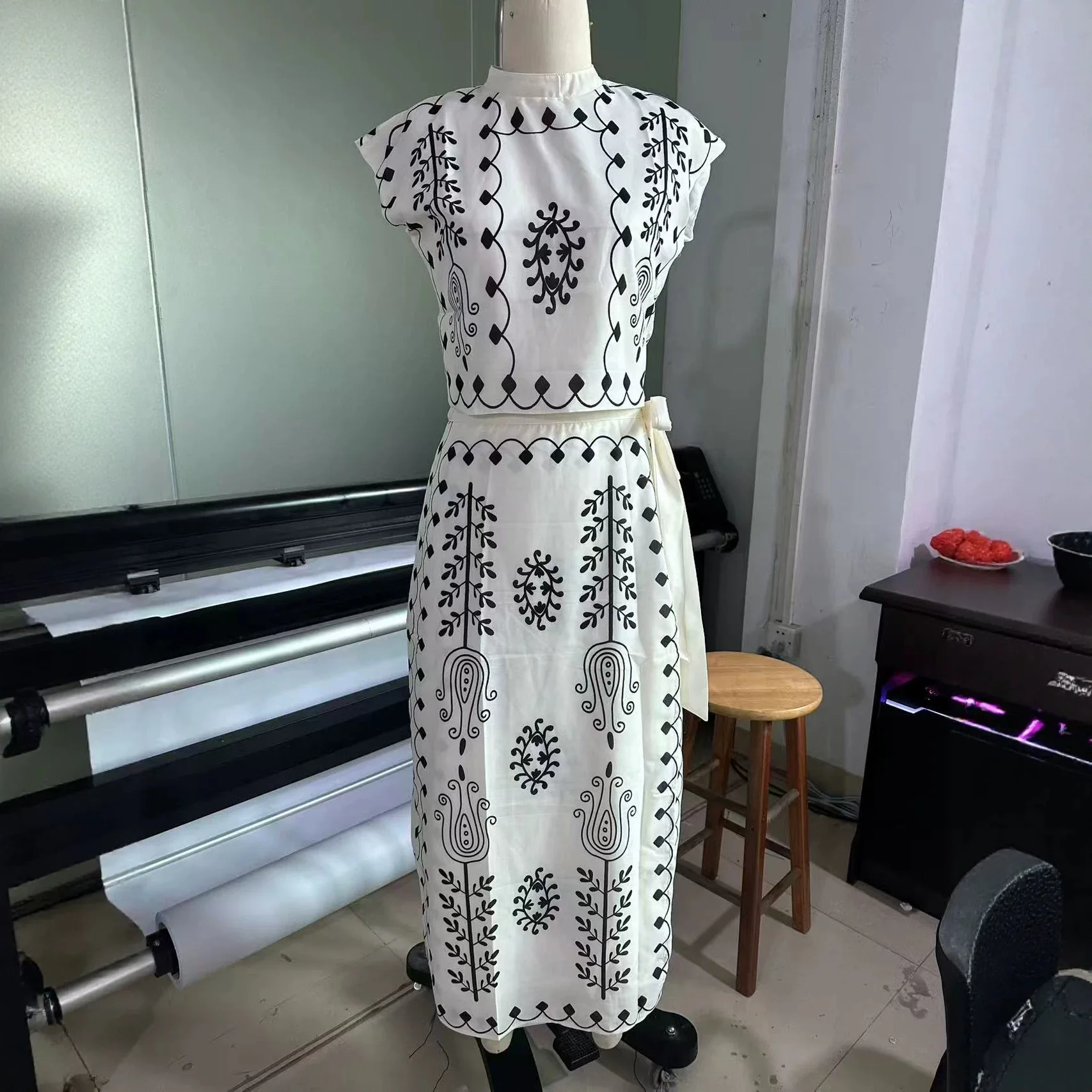 European and American Style Printed Vacation Two-Piece Dress Set