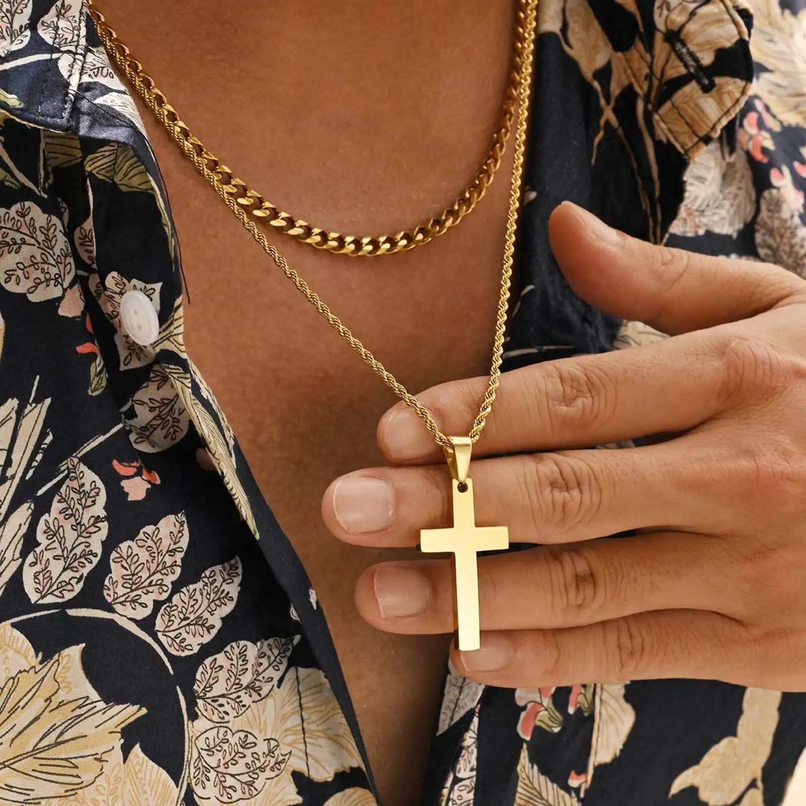 2pcs Men's Necklace,Waterproof Stainless Steel Cross Pendant Necklace,Birthday Party Jewelry Gift for Husband Dad Son BBF - Image 6