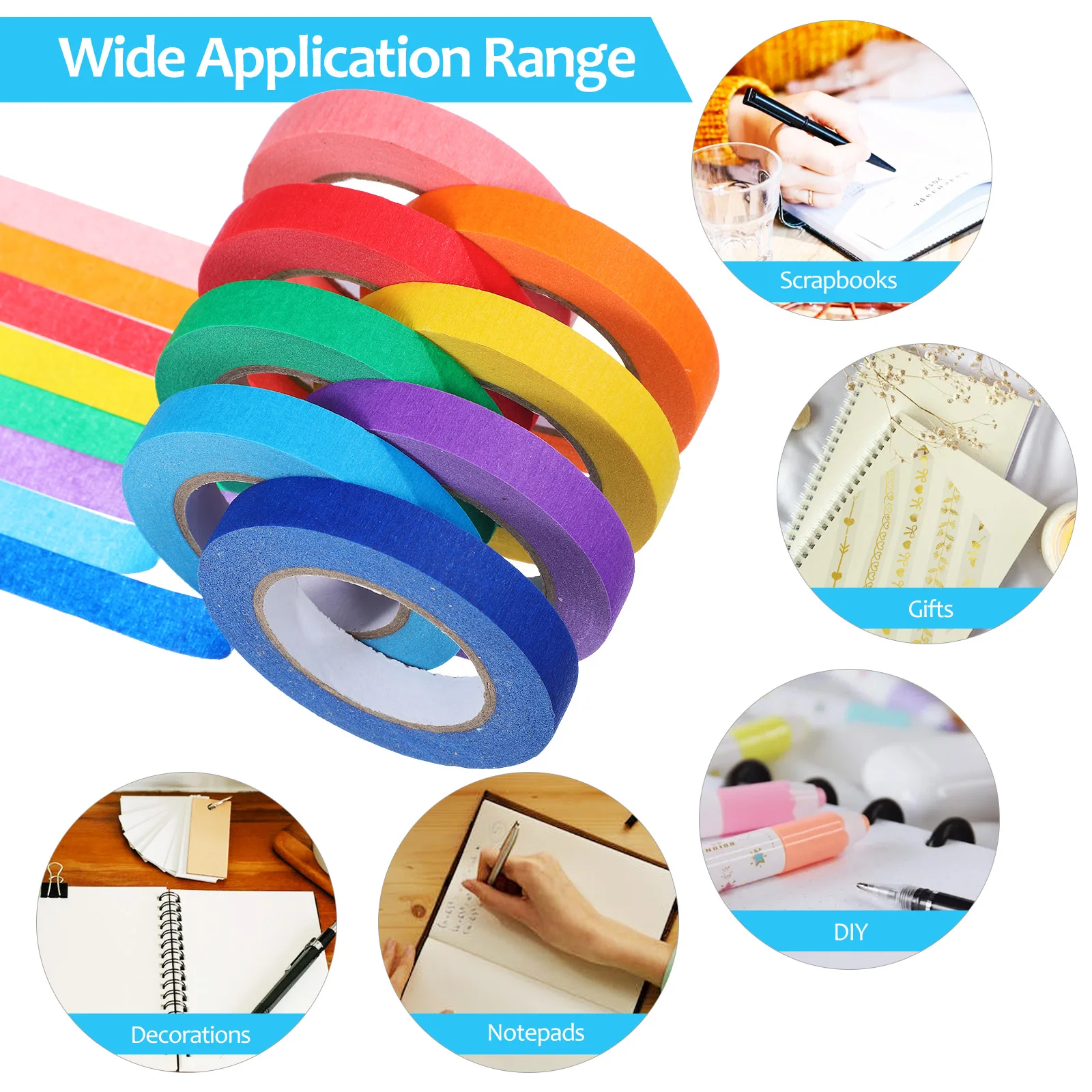

8pcs 8 Rolls Colored Masking Tape Craft Scrapbooking Decorative Painting Crepe Paper Versatile Use For Diy Car Art Office