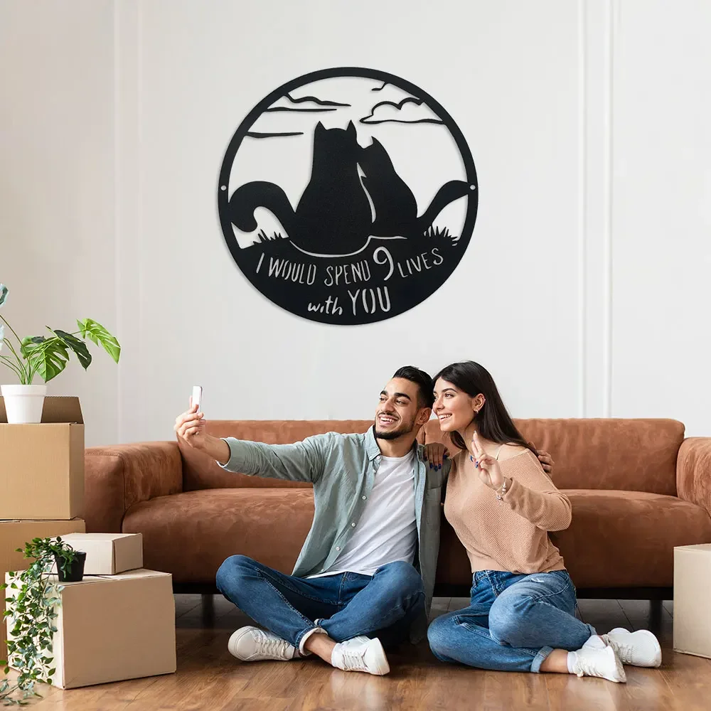1pc Metal 9 Lives Together Cats Valentines Day Sign, Gift for Cat Lovers, Outdoor Wall Decoration, Gift for Husband or Wife