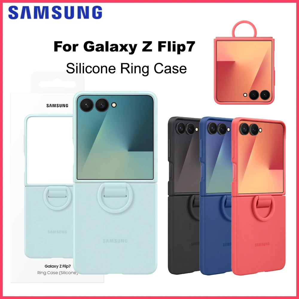 Original Samsung Galaxy Z Flip7 Silicone Ring Case Built-In Ring Silicone Protective Cover Shockproof EF-PF766
