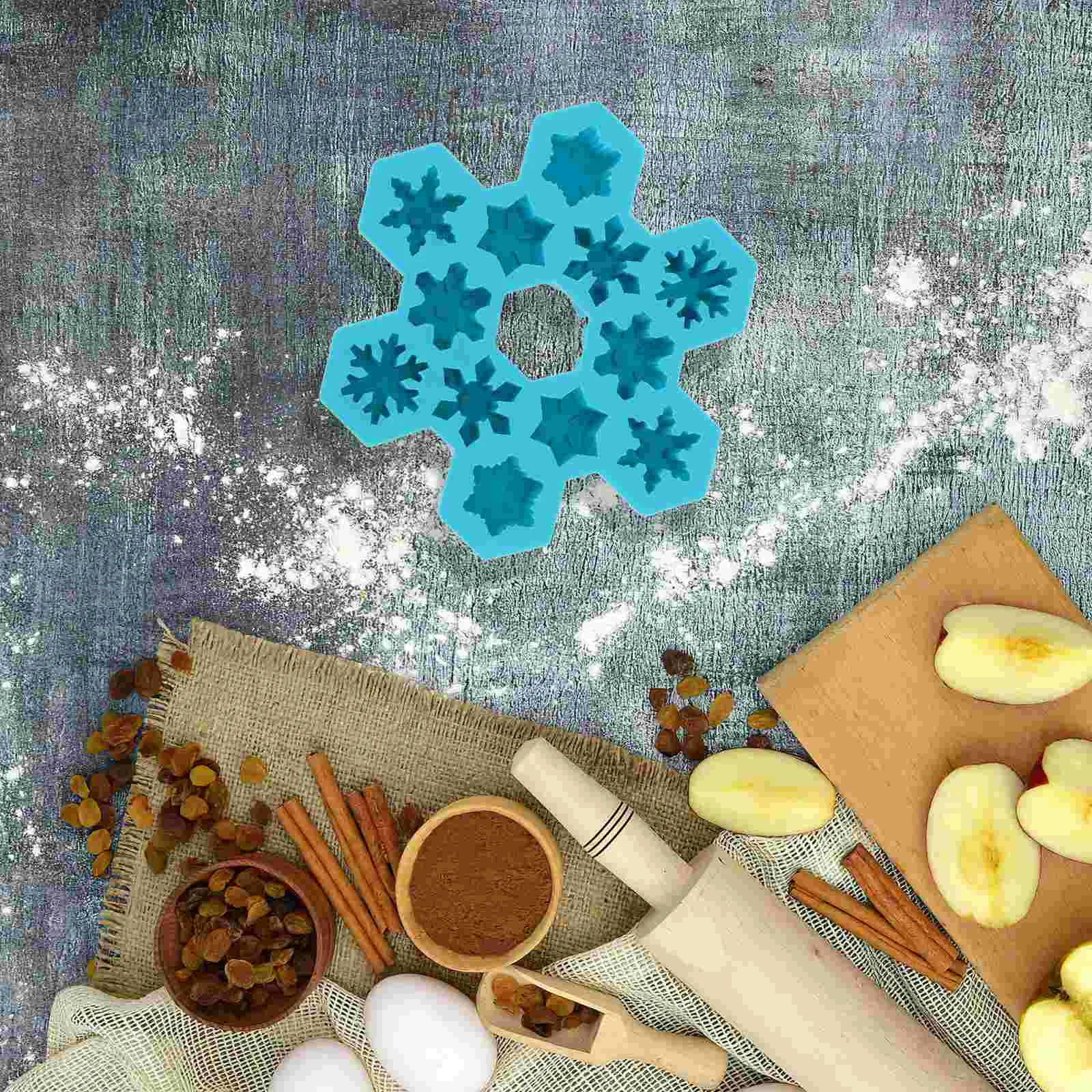 2 Pcs 12 Grids Silicone Ice Cube Trays Snowflake Shaped Chocolate DIY Mould Cupcake Dessert Baking Mold (Sky-blue)