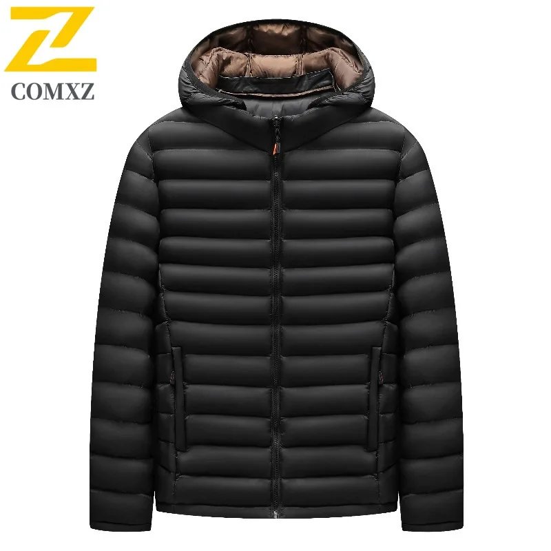 COMXZ Men Winter Jacket Quilted Fleece Lined Long Sleeve Detachable Hood Casual Jacket Fashion Windproof Versatile Cotton Coat