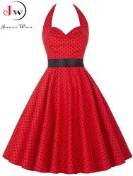 Delle donne di Estate del Puntino di Polka Dell'annata di Modo del Vestito Del Partito di Office Lady 50s 60s Rockabilly Grande Swing Halter Abiti Tunica abiti