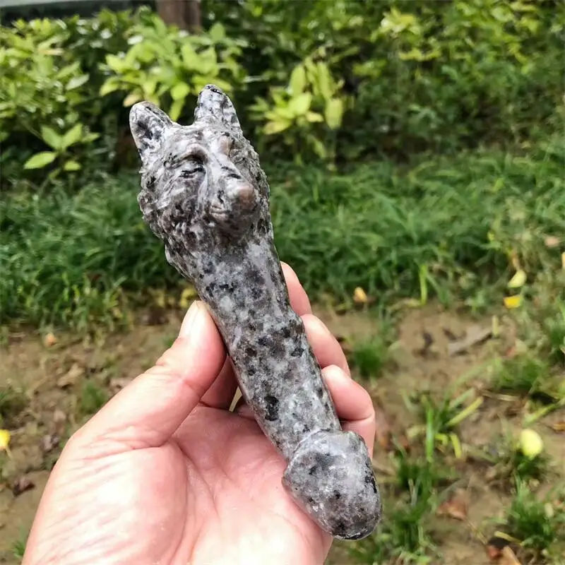 Natural Yooperlite Garnet Wolf Head Penis Carving Statue Crafts Animal Polished Healing Figurine Home Ornament Gift 1PCS