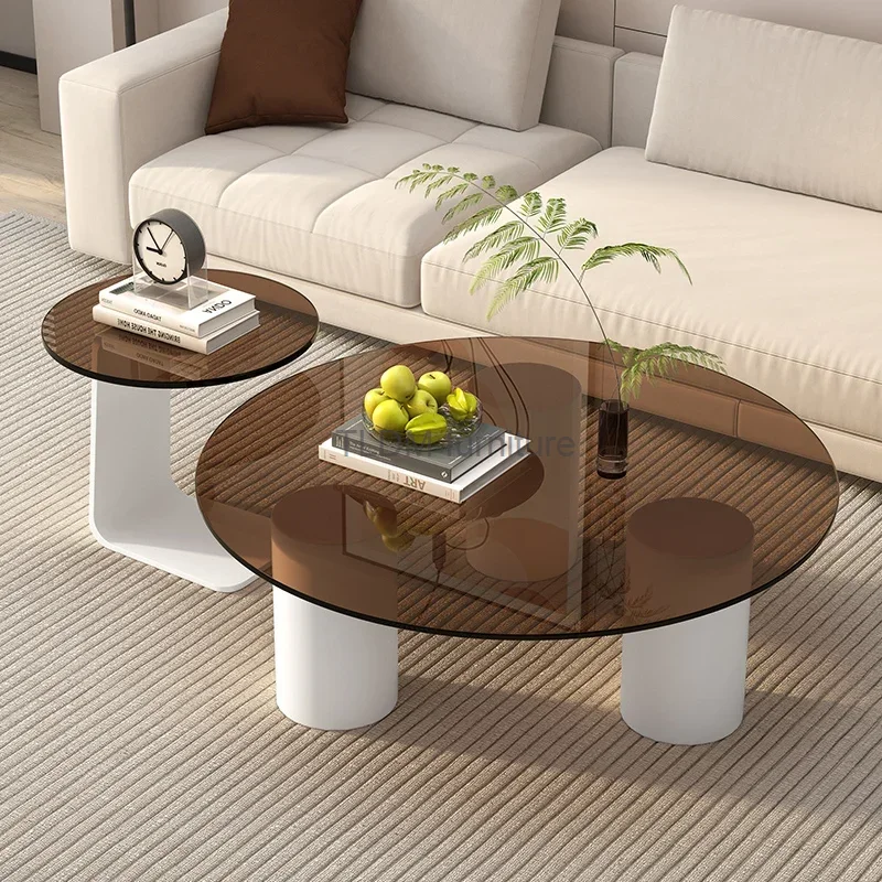 Round Living Room Coffee Tables Modern Luxury Coffee Table Glass Transparent Design Bedroom Center Stoliki Kawowe Home Furniture